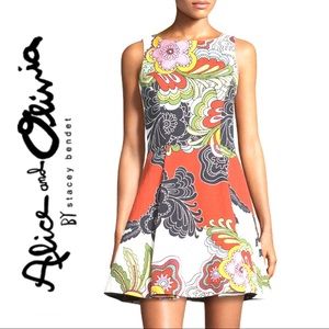 Alice + Olivia Adrianne Floral Pleated Flare Dress